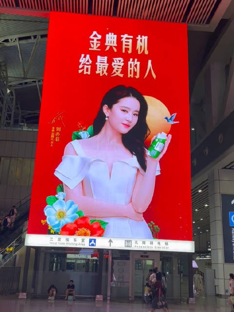 刘亦菲现身广州白云机场代言伊利金典