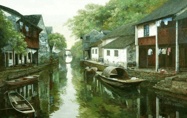 吕文扬绘画大师深耕古镇水乡桥影题材写意创作