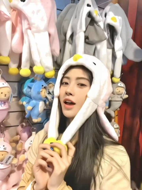 鞠婧祎带上可爱帽,感觉自己萌萌哒!