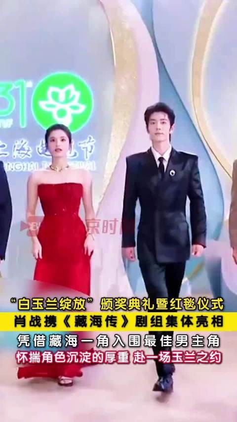 肖战携藏海传剧组亮相白玉兰红毯