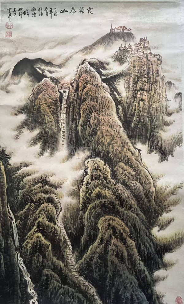 陕西省著名国画艺术家李云华《霞染泰山》国画赏析