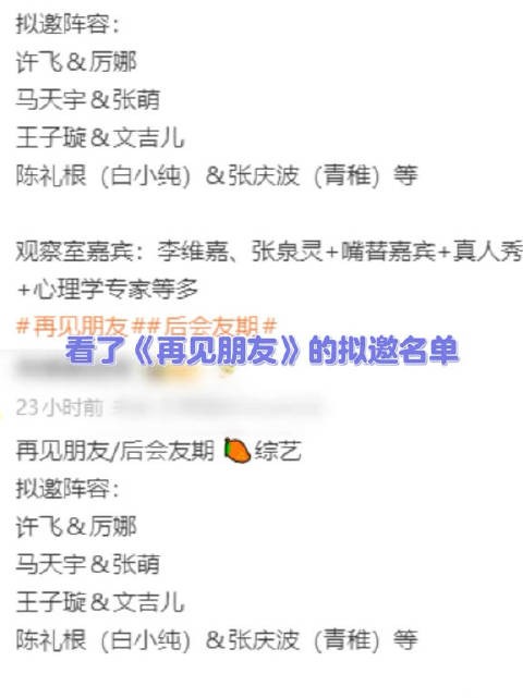网传《再见朋友》的拟邀阵容和网友想看,简直两模两样 再见朋友 后会友期