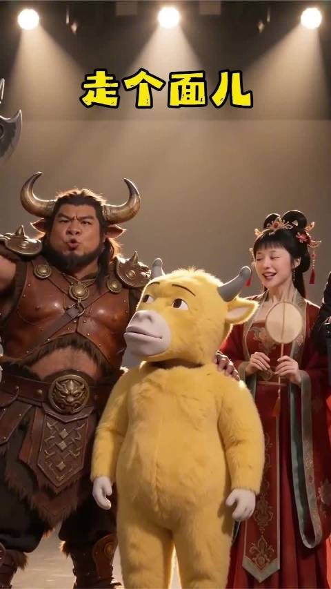 牛魔王带铁扇公主牛来到片场,导演安排C位