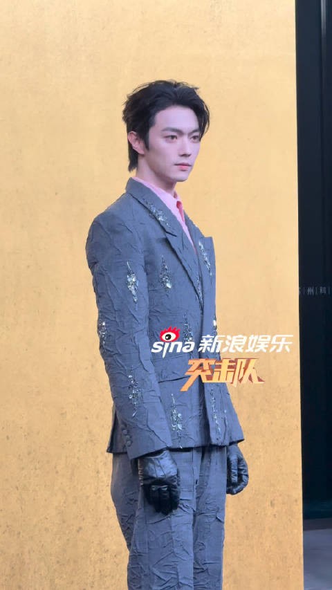 许凯今日VOGUE盛典造型,黑色手套,搭配灰色西装和粉丝衬衣,反差感拉满了